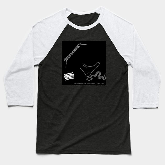 Jesus Christ, black cover crushing the snake's head, grey text Baseball T-Shirt by Selah Shop